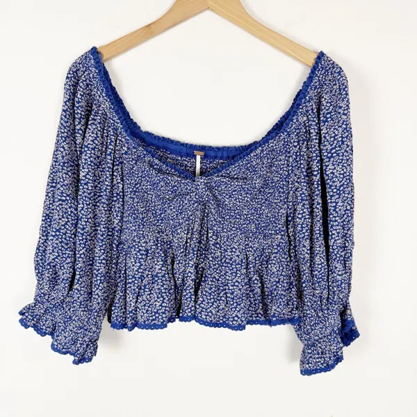 Free People Brittnee Printed Top Blue Floral - Image 4
