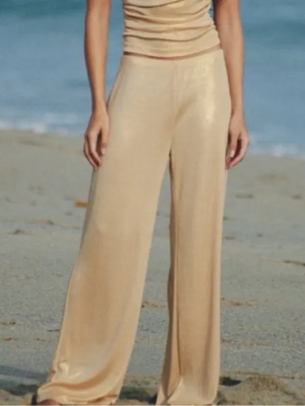 Zara NWT gold shimmery stretchy flowy pants - Image 9