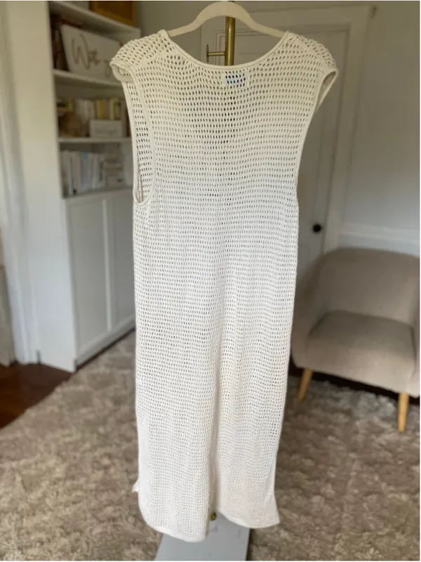 Old Navy Ivory Crochet Maxi Swim Cover Up Coastal Vaca Island Nautical Fishnet L - Image 3