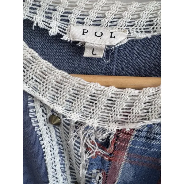 POL Anthropologie Plaid Blue Patchwork Stars Women's Size Large - Image 5