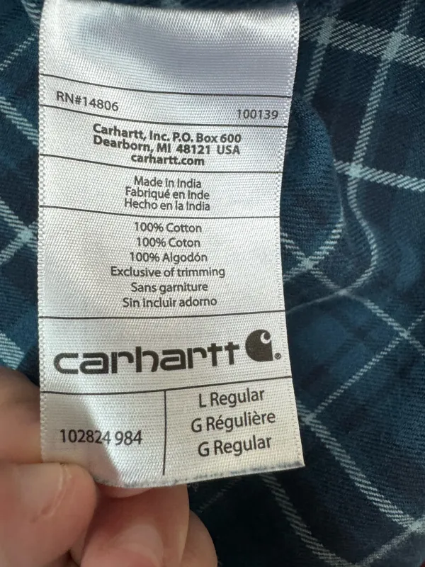 Carhartt Relaxed Fit Mens Blue Plaid Trumbull Button Down Shirt Size Large - Image 5