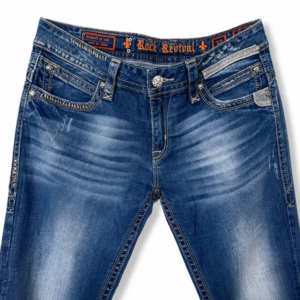 Rock Revival Buckle Gwen Embellished Y2K Rocker Low-Rise Capri Jeans Size 32 - Image 4