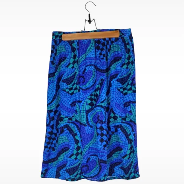 Vintage Jantzen Women’s Size Medium Faux Wrap Skirt Blue Purple Green Black - Image 6