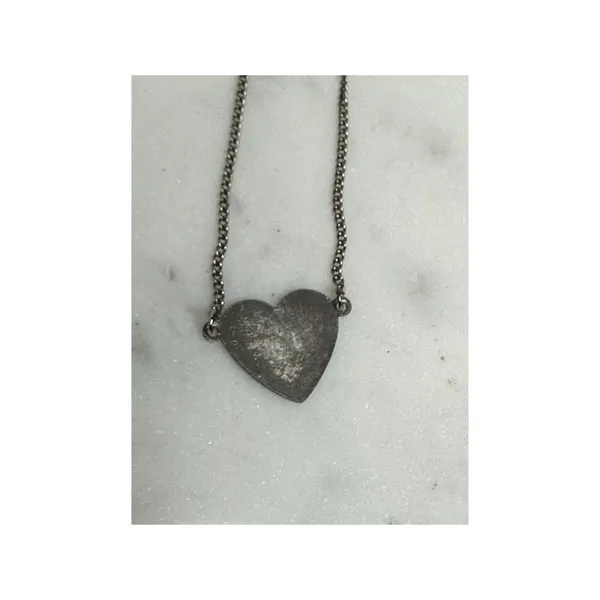 Vintage Heart Pendant Necklace Blue Flower Accents On Silver Chain Forget Me Not - Image 2