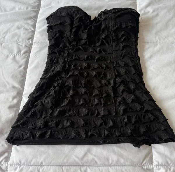 Charlotte Russe Black Strapless Ruffle Bustier Mini Dress Top (S) - Image 3