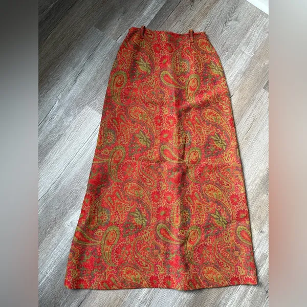 VTG Retro Funky Paisley Floral Patterned Skirt Hippie Boho Red Green Size S 24 - Image 4