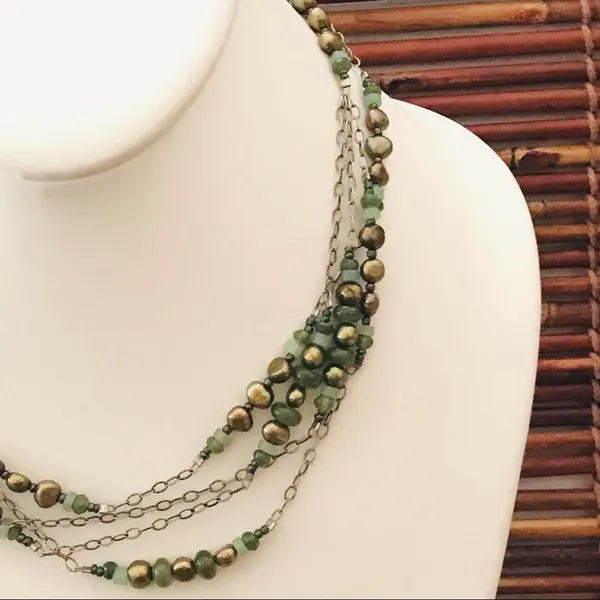 Silpada Multi strand Green Beaded Necklace. 17” - 19” - Image 3