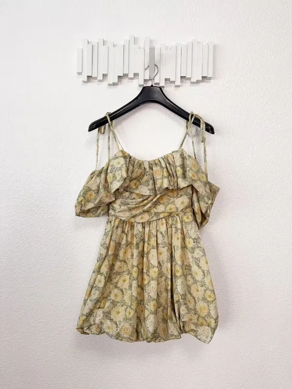 En Saison Blaine Off Shoulder Mini Dress in Buttercup Sage Small $138 - Image 2