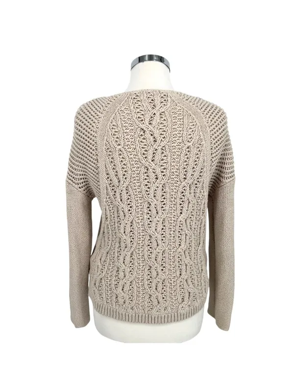 Reiss Beige Open-stitch Cable-knit Sweater Boho Chic Coastal Size Large - Image 8