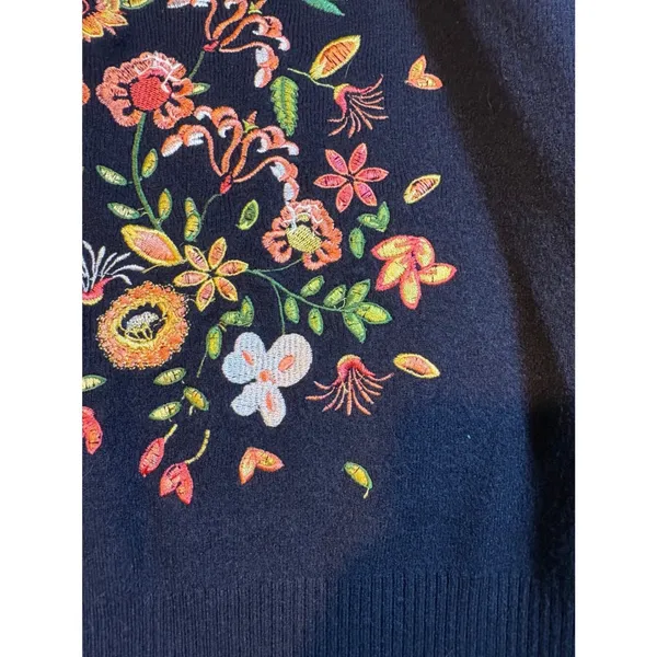 Blu Pepper Embroidered Bell Sleeve Sweater Boho‎ Navy Blue Floral Size Medium - Image 6