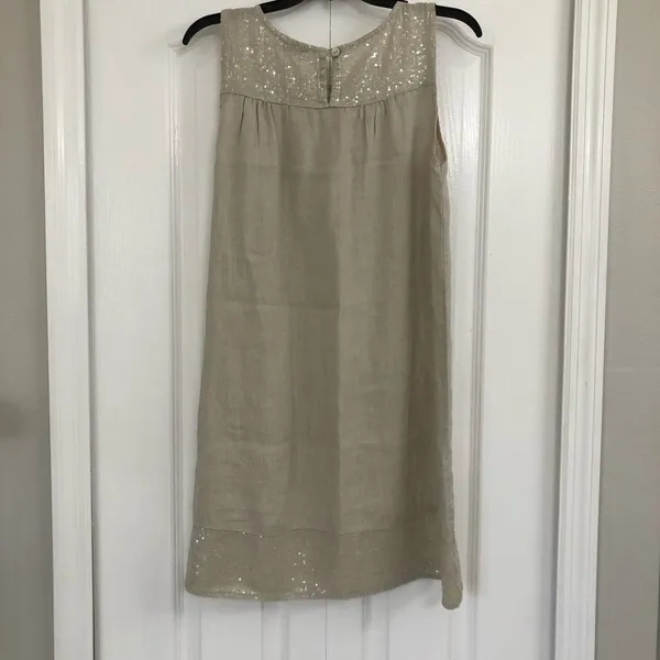 Source Unknown Blu Orchid womens sleeveless sequin Italy linen dress tan small - Image 2