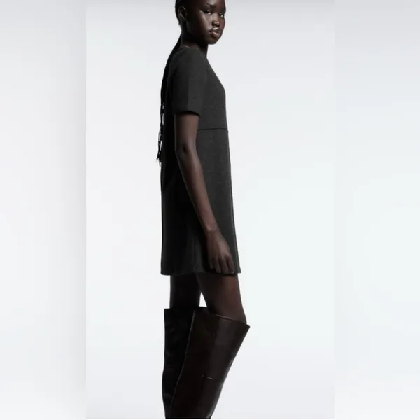 ZARA Dark Gray Short‎ Sleeve Crewneck Cotton Blend Soft Mini Dress Size Small - Image 9
