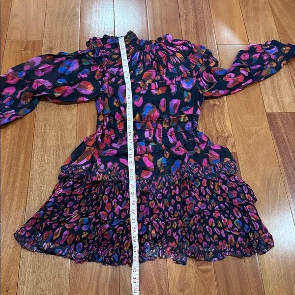 NWT FARM RIO Iridescent Leopard Print Ruffled Mini Dress In Multi‎ Color size XS - Image 12