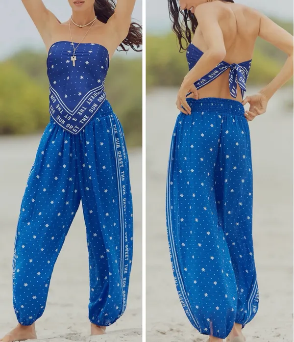 Anthropologie Celandine Sheer Smocked Star-Print Balloon Pants, Size S - Image 2