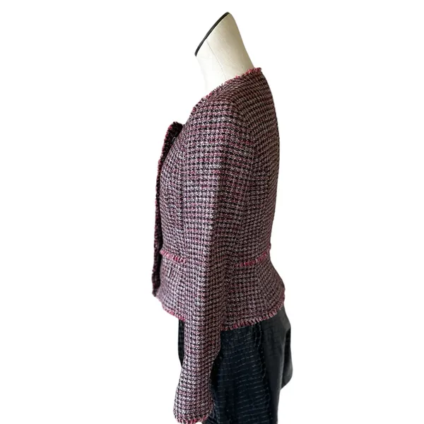 NWOT White House Black Market Red Black Tweed Fringe Moto Style Blazer - Image 5