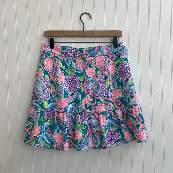 LILLY PULITZER Debbie Skirt in Maldives Green Turtle Wave Size 8 *FLAW/ALTERED - Image 3