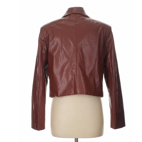 Area Stars Brown Faux Leather Cropped Blazer Large Indie Moto Fall Jacket - Image 2
