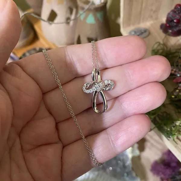 Cross CZ I Love You Sterling Silver Necklace - Image 2