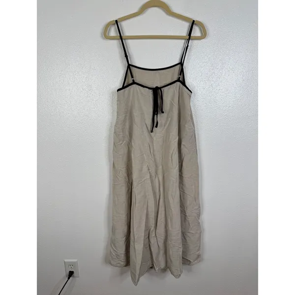 MVN Elliana Maxi Dress Beige Black Trim Linen Blend Relaxed Small - Image 7