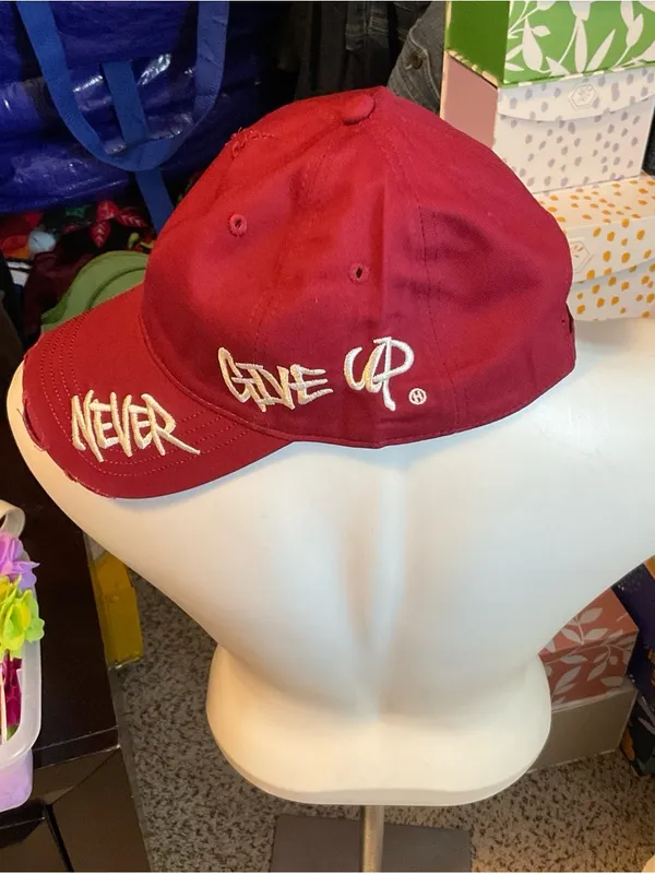 Never Embroidered Distressed Baseball Cap - Red - Image 2