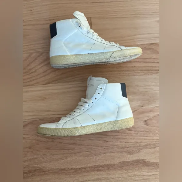 SAINT LAURENT Women's White Leather Hi Top Sneakers Size 38.5 - Image 5