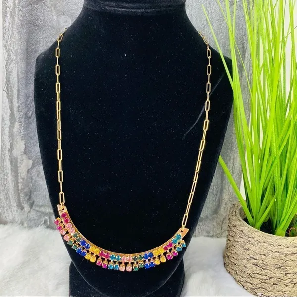 Anna & Ava Multicolor Crystal Fashion Curved Bar‎ Necklace Gold NWT - Image 2