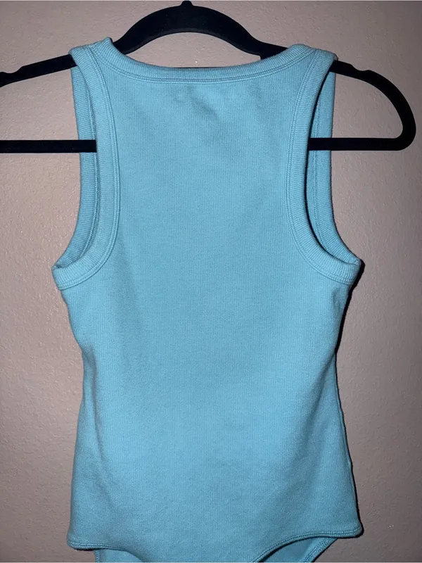 Abercrombie & Fitch Sky Blue Ribbed Scoop Neck Bodysuit - Image 4