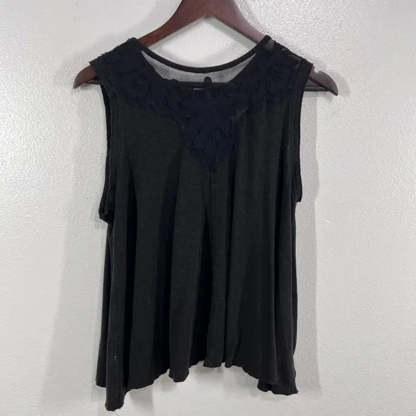 Free People‎ Meant To Be Swing Tank Top XS Charcoal Lace Mesh Yoke Sleeveless - Image 3