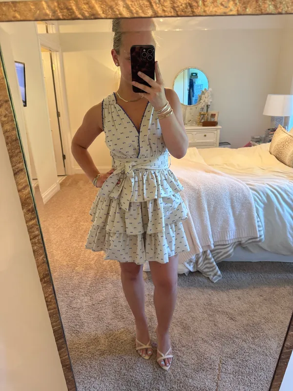 Anthropologie En Saison Cream Ruffle Polka Dot Mini Dress - Image 2