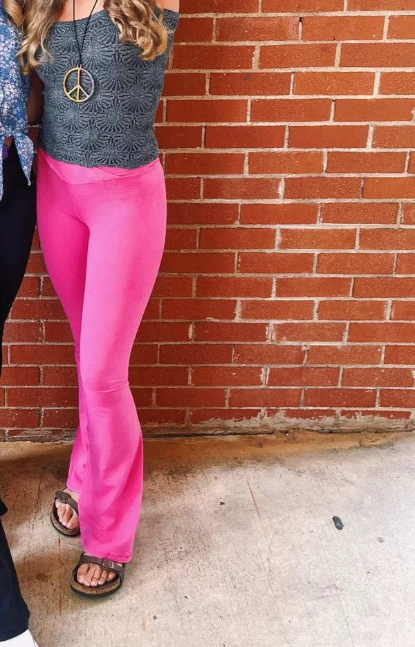 Pink Double Crossover Flare Leggings - Image 3
