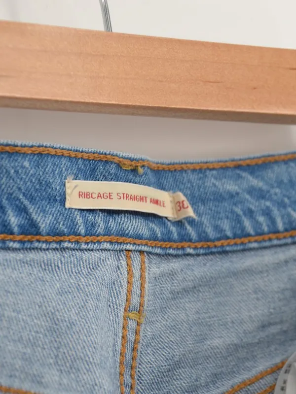 Levi's Ribcage Straight Ankle Jeans Blue Womens 30 High Rise Fray Hem Button Fly - Image 7