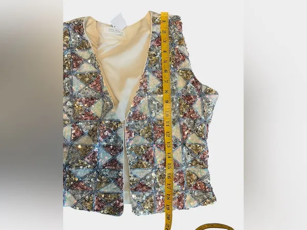 12th Tribe NWT Sequin Open Front Vest Top Large Pastel Geometric Festival Boho - Image 12