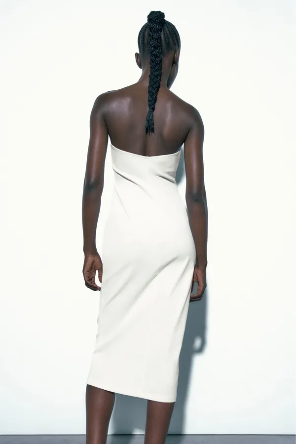 Zara midi bodycon dress sleeveless white wedding coctail party - Image 5