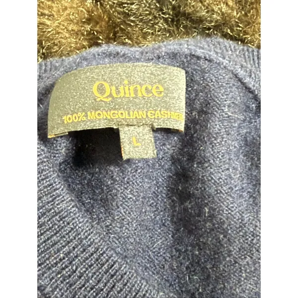 Quince 100% Mongolian Cashmere Sweater Navy Blue L Crewneck Pullover Minimalist - Image 5