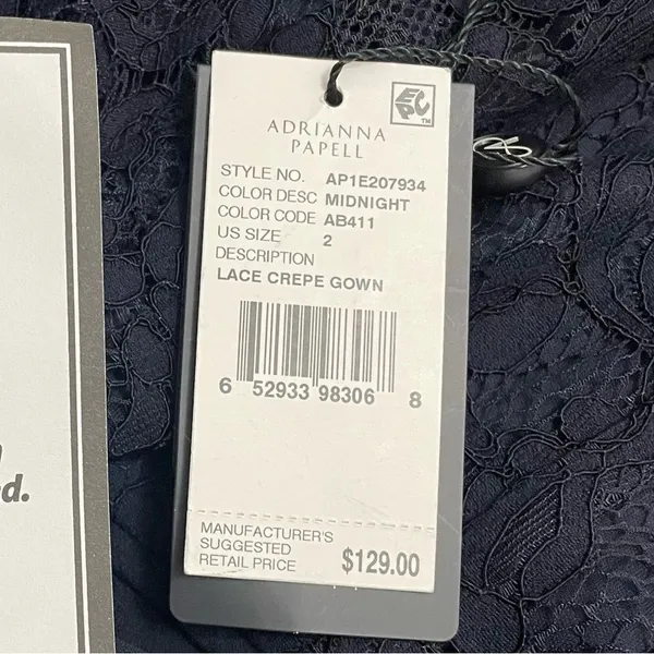 NWT Adrianna Papell Size 2 Navy Lace Off Shoulder Mermaid Formal Gown Dress - Image 13