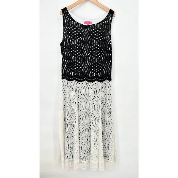 Betsey Johnson Crochet Lace Dress Size 14 Boho Romantic Feminine‎ Black Ivory - Image 2
