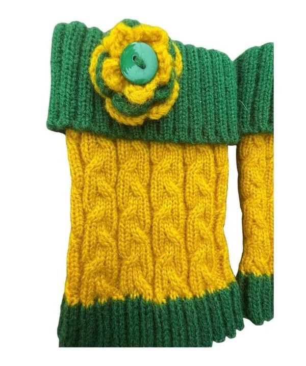 Handmade Green Bay Packers Inspired Knit Boot Cuffs with Flower Button Detail - Image 2