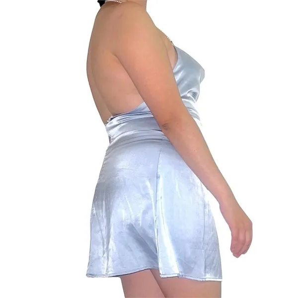 Blue satiny mini dress - Image 2