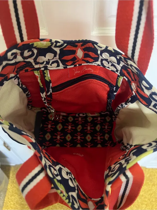 Vera Bradley Red Canvas Tote with Patterned Trim - Image 9