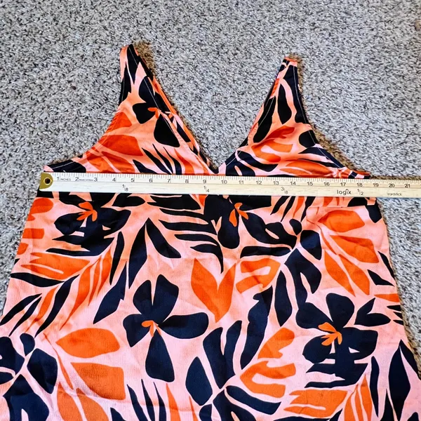 Old Navy Womens Orange Black Tropical Floral V-Neck Sleeveless Tank‎ Top Medium - Image 4