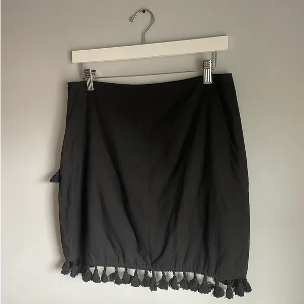 Black Mini Skirt Festival pom poms fringe trim Large 100% Cotton Going‎ out - Image 3