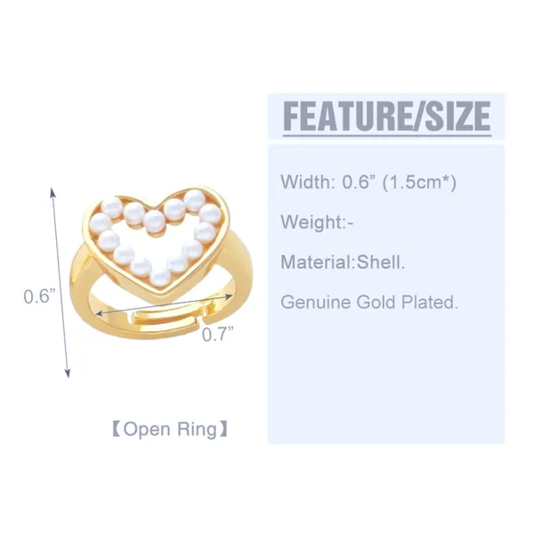 NWT PRETTY SOLID PEARL HEART RING, 18k‎ YELLOW GOLD OVER STERLING SILVER RING - Image 10