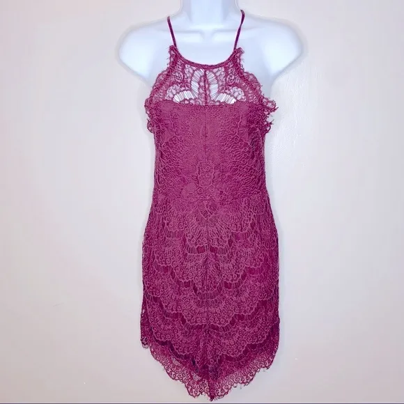 Free People She's Got It‎ Burgundy Lace Mini Dress Size XS - Image 7