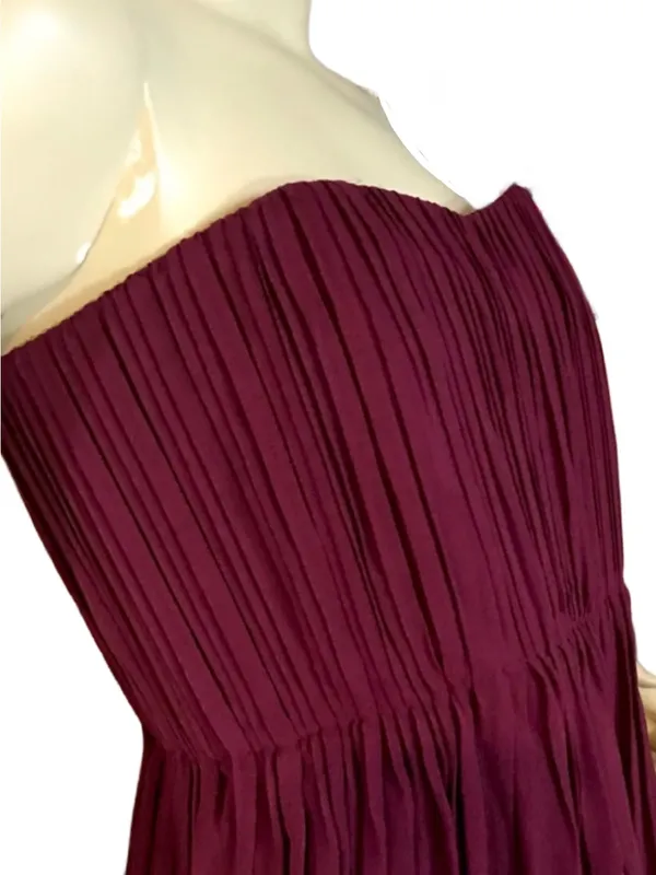 Alice & Olivia Burgundy Silk Chiffon Strapless "Mckell" Dress (10) - Image 8