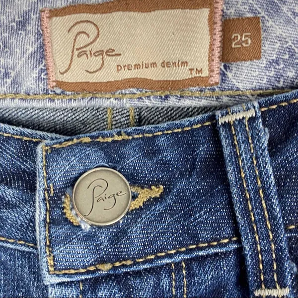 PAIGE Hollywood Hills Distressed Mid Rise Jeans 25 Neutral Casual Concert - Image 4