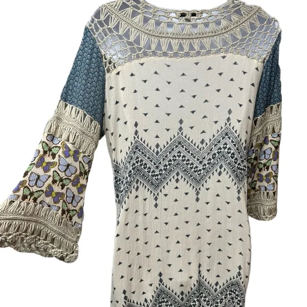 John‎ Mark Boho Crochet Butterfly Blouse Size Medium Top - Image 9