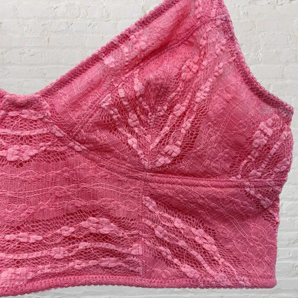 Free People Intimately Lace Bralette L Pink Lemonade Crop Top Stretch Mesh - Image 5