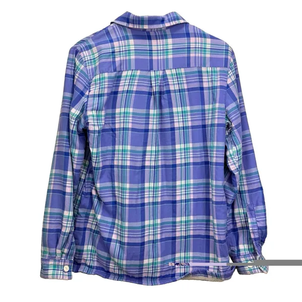 LL Bean Blue Plaid Fleece Lined Flannel Button Up Shirt Jacket Shacket Size XS - Image 6