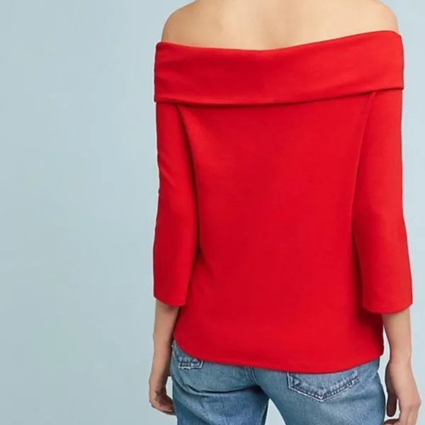 Large‎ Anthropologie Red Off Shoulder Top Blouse - Image 2