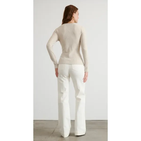 Tanya Taylor Kelsey Rib Knit Twist Front Long Sleeve Top‎ Beige M - Image 12
